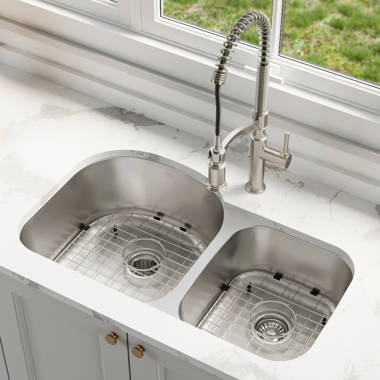 KRAUS Ellis All-in-One Undermount Stainless Steel 32 in. 50/50 Double Bowl  Kitchen Sink with Commercial Pull-Down Faucet KCA-1200 - The Home Depot