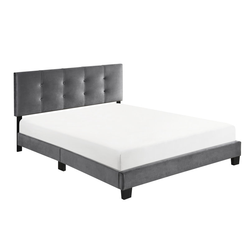 Solid Wood Queen Bedroom Bed, Dark Gray Velvet Upholstered, Adjustable Headboard Platform Upholstery, Head Option, Dark Gray