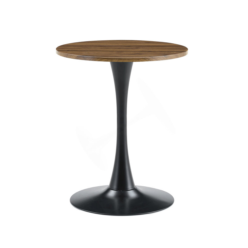Modern Round Dining Table with Tulip Base and MDF Top, 29.1" H x 23.6" W x 23.6" D, Dark Brown, Black