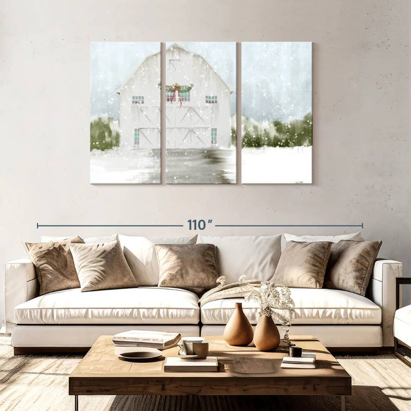 Lilie White Christmas Barn, 48" H x 74" W