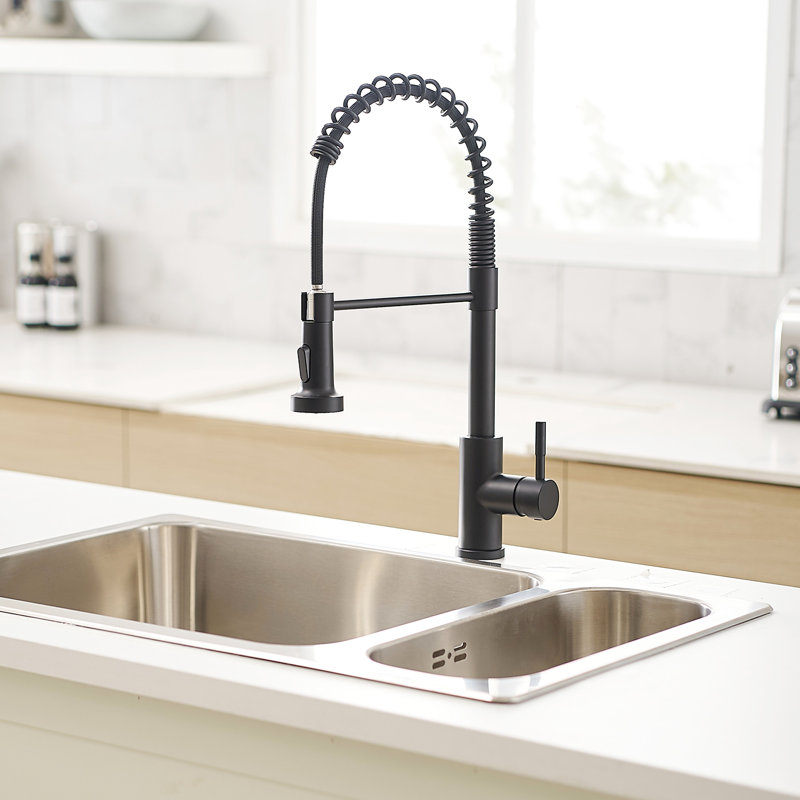 Le robinet de cuisine noir mat, la douchette extractible et la poignée simple offrent une solution durable pour votre robinet élégant