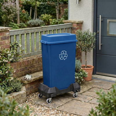 Poubelle de recyclage rectangulaire en plastique 23 gallons avec couvercle coulissant et chariot roulant
