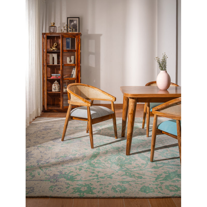 Hand Knotted Loom Wool Eco-Friendly Area Rugs  - Rectangle Shape, Green Beige Color, Oriental Design, High Pile Thick Handmade Anti Skid Area Rugs for Living Room, Bed Room