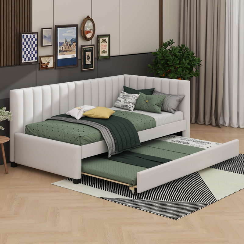 Lit de jour rembourré avec cadre de canapé-lit simple escamotable intégré, Beige