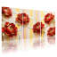 Plantes et fleurs, fleurs rouges, accents dorés, fond rayé, ensemble de 3 impressions sur toile-109318458