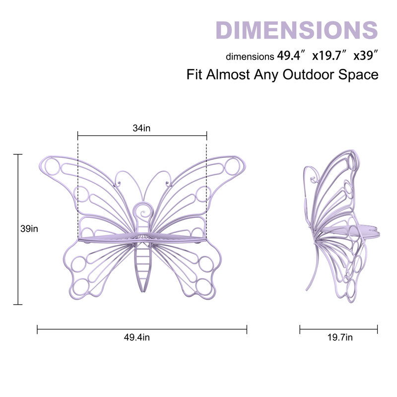  Butterfly Shaped Metal Outdoor Patio Chair, Decorative Hollow Iron Garden Accent Bench for Yard Porch Balcony, Multiple Color Options