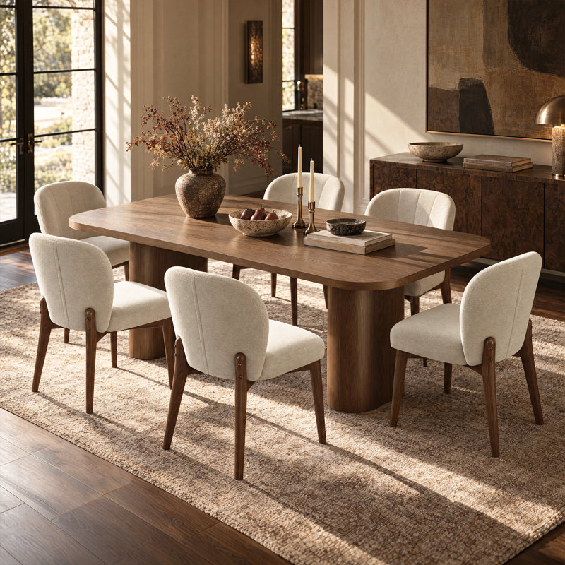 7-Piece Traditional Modern Rectangular Dining Table Set with 6 Upholstered Chairs, 7 Pieces: Table, 6 Chairs