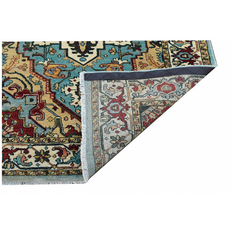 Tapis bleu clair et ivoire noué à la main de haute qualité, Rectangulaire 3 pi x 5 pi