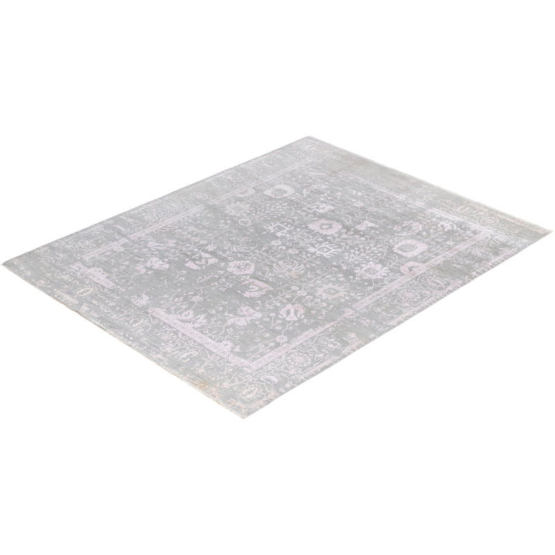 Gray Hand-Knotted Wool and Silk Medallion Area Rug, 8' 1" x 10' 4"