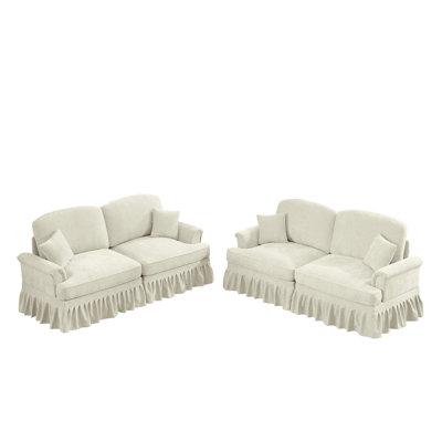 Classic 2 Piece Modular Couch Living Room Sofa Set With Flared Arms And Removable Ruffles Pleats Skirts And Spindle Legs 2Seater Sofa 2Seat Lovese Classic 2 Piece Modular Couch Living Room Sofa Set With Flared Arms And Removable Ruffles Pleats Skirts And Spindle Legs 2Seater Sofa 2Seat Lovese