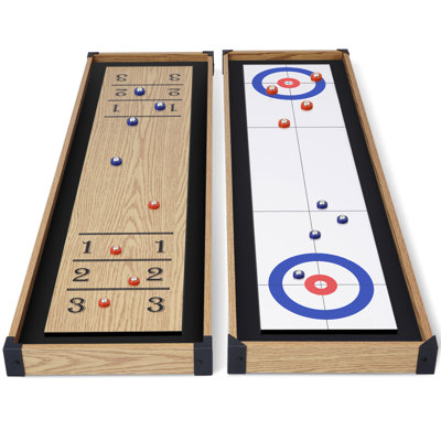 Shuffleboard And Curling 2 In 1 Board Games, Portable Two Sided Tabletop Shuffleboard Curling Combo Game Set W/8 Rolling Pucks