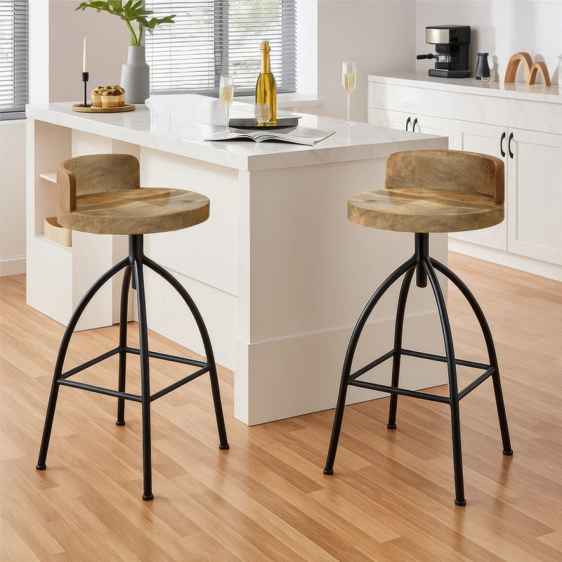  Pia Adjustable Extra Tall Barstool with Mango Wood Seat-32"H, Extra Tall (32” Seat Height)