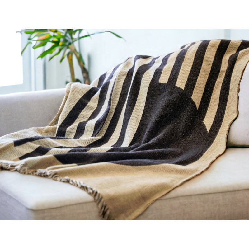 Black and Tan Reversible Woven Throw Blanket