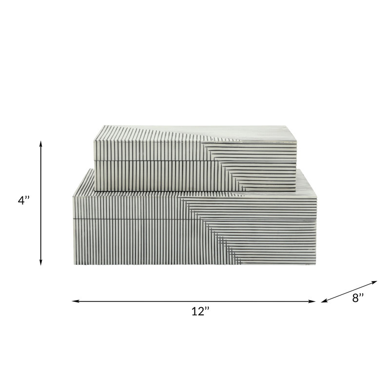 Ensemble de deux boîtes blanches en résine striée - 12 po x 8 po x 4 po