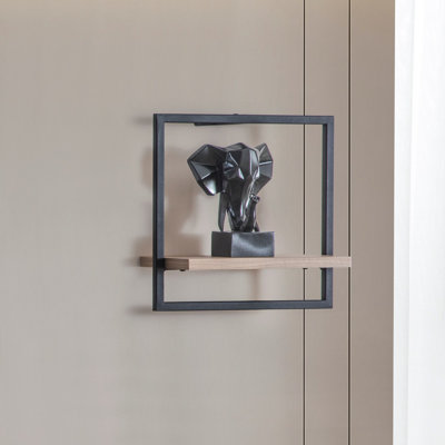 Élégante tablette murale, pin et noir, 13,0 x 13,0 x 7,1 pouces | 100% panneau de particules enduit de mélamine, épaisseur: 0,7 pouce | Structure en métal robuste | Parfait pour les solutions de décoration et de rangement modernes, design élégant