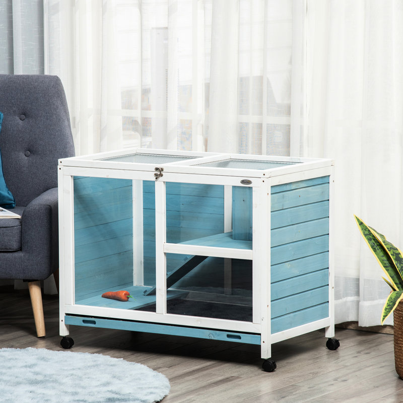 Cage à lapin avec roues robustes - Bleu, bois imperméable pour lapins