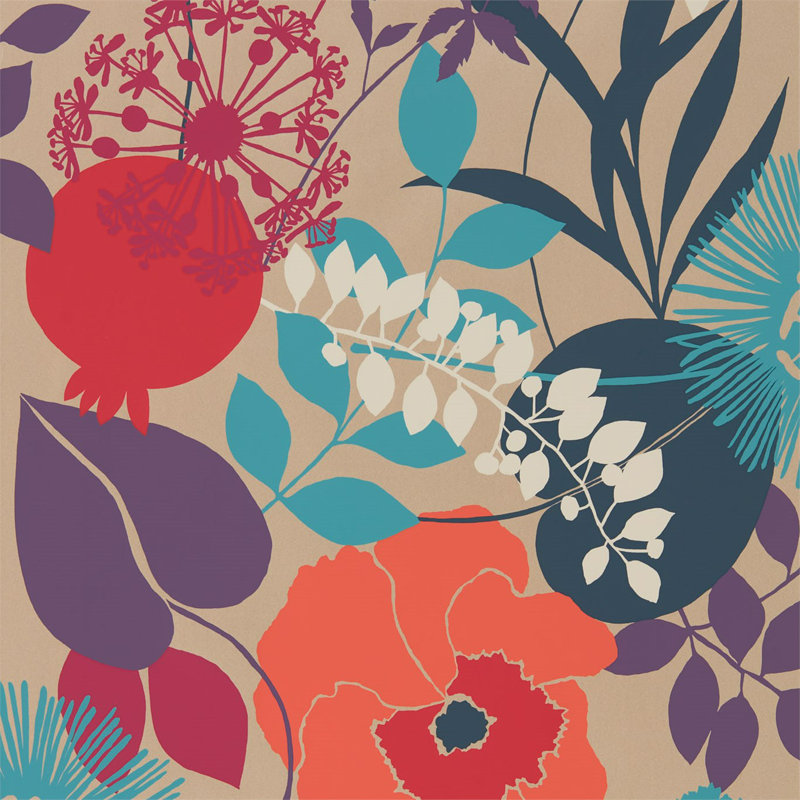 Doyenne 10.05m x 68.6cm Wallpaper Roll, Tangerine / Fuchsia / Turquoise