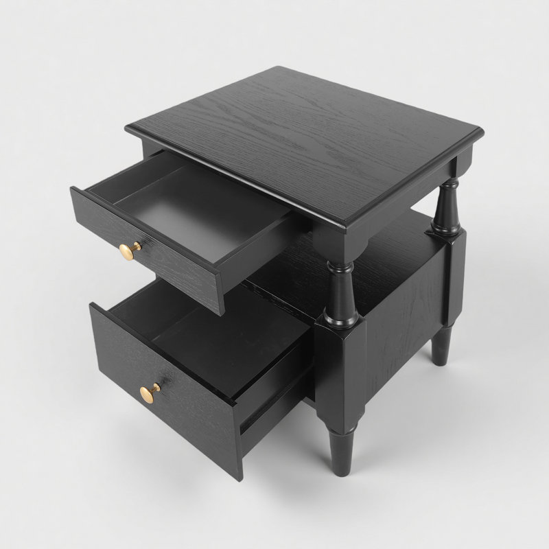 Table de chevet 2 tiroirs, Noir