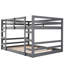 Lit double au-dessus d'un lit superposé avec structure en bois massif gris qui rehausse l'espace de la chambre à coucher.-1785190586