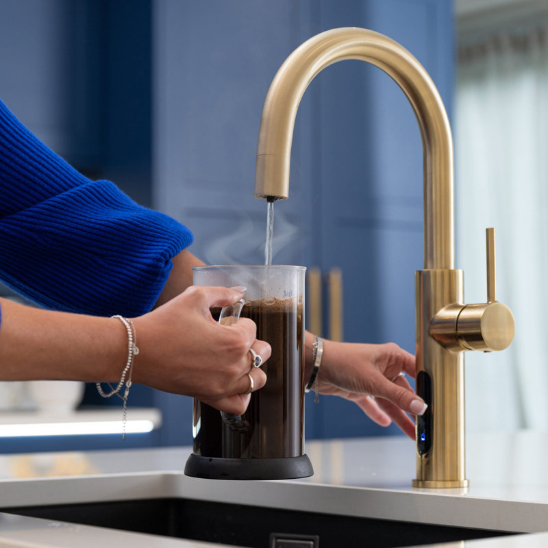 Digital 4-in-1 Boiling & Filtered Water Tap - C Shape - 2.4 Litre Boiler, Brushed Brass