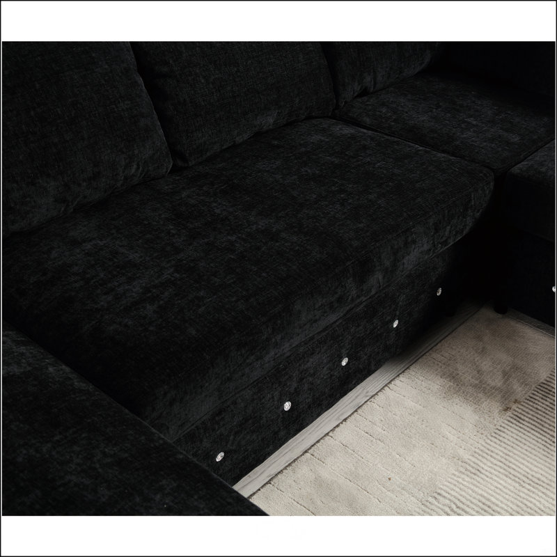 110.75" Sectional Sofa, Black Chenille