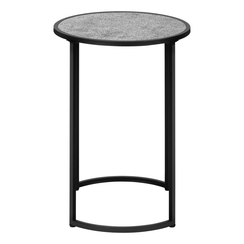 Gray Stone and Black Metal Round Accent Table