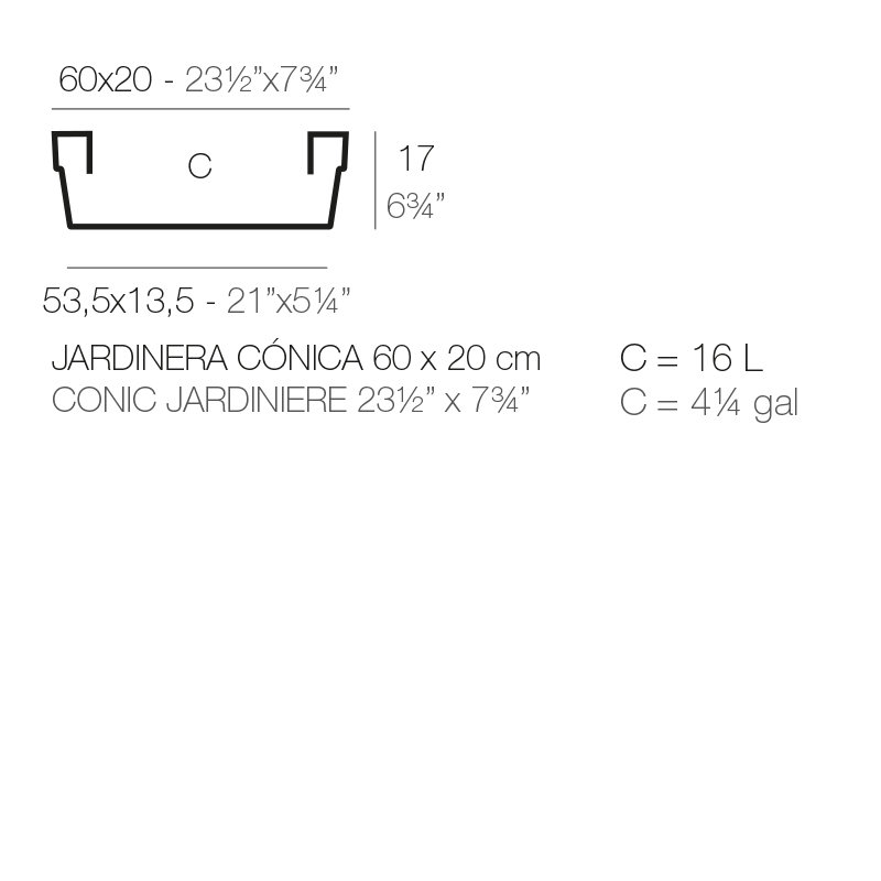Conic Resin Planter Box, Ice, 6.75" H x 23.5" W x 7.75" D