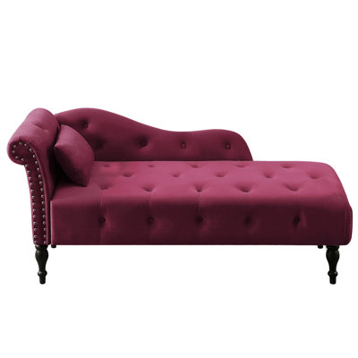 Helfried Upholstered Sofa Velvet Chaise Lounge Buttons Tufted Nailhead Trimmed Solid Wood Legs
