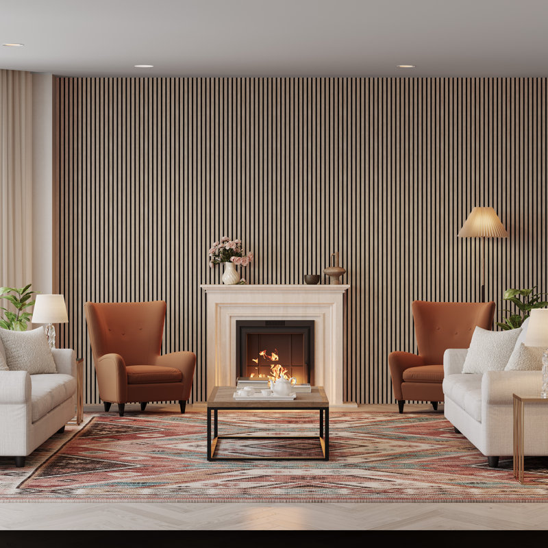 6pcs x 94.5" x 7.9" 3D Acoustic Slat Wall Panels for Interior Wall Décor Walnut Wall Slat(6 Pack/31.20 sq.ft), Light Walnut