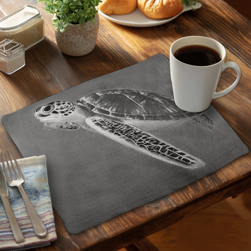 Napperon en polyester tressé gris de couleur tortue de mer | Ensemble de 4