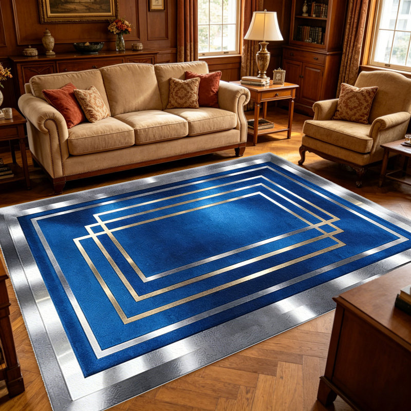 Blue Art Deco Geometric area rugs for Living Room, Soft and Comfortable, Suitable for all seasons, easy to maintain, machine washable Indoor floor mat, Under Table Farmhouse suitable for Bedroom, Dining Room, Study, Patio, Balcony, Home Decor