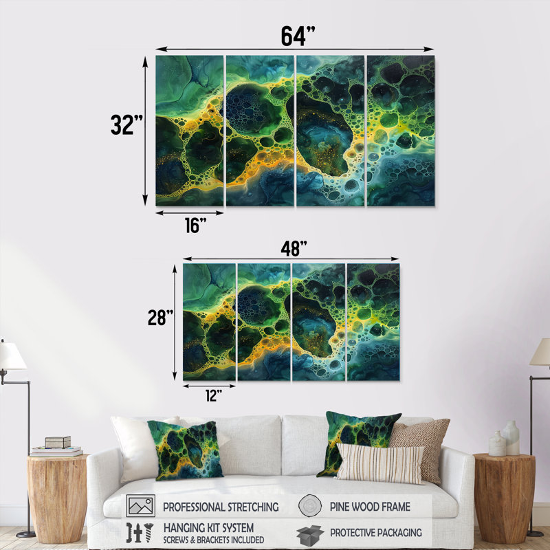 «Yellow Green», impression d'art mural abstrait, H 32 po x l 64 po