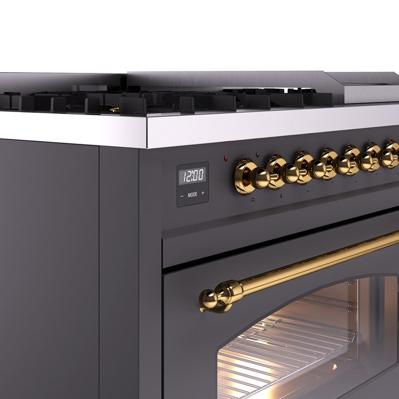 ILVE Nostalgie II Series 48 inch Dual Fuel Range with 8 Sealed Burners, Griddle (Glass Door), Liquid Propane