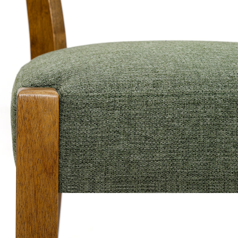 26" Upholstered Counter Height Bar Stool with Solid Wood Frame, 4, Green Linen / Brown Frame