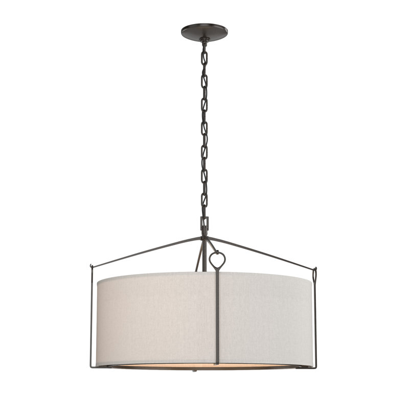 Bow 4 - Light Drum Chandelier, Flax, 15.8" H x 23.8" W x 23.8" D, Oil Rubbed Bronze