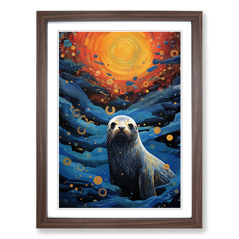 Seal Seal Seal Orphism - Single Picture Frame Print on Wood, Walnut, 64cm H x 46cm W x 2cm D