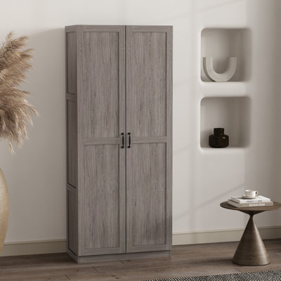 Armoire de rangement moderne Cornelia avec 7 tablettes réglables de couleur grise