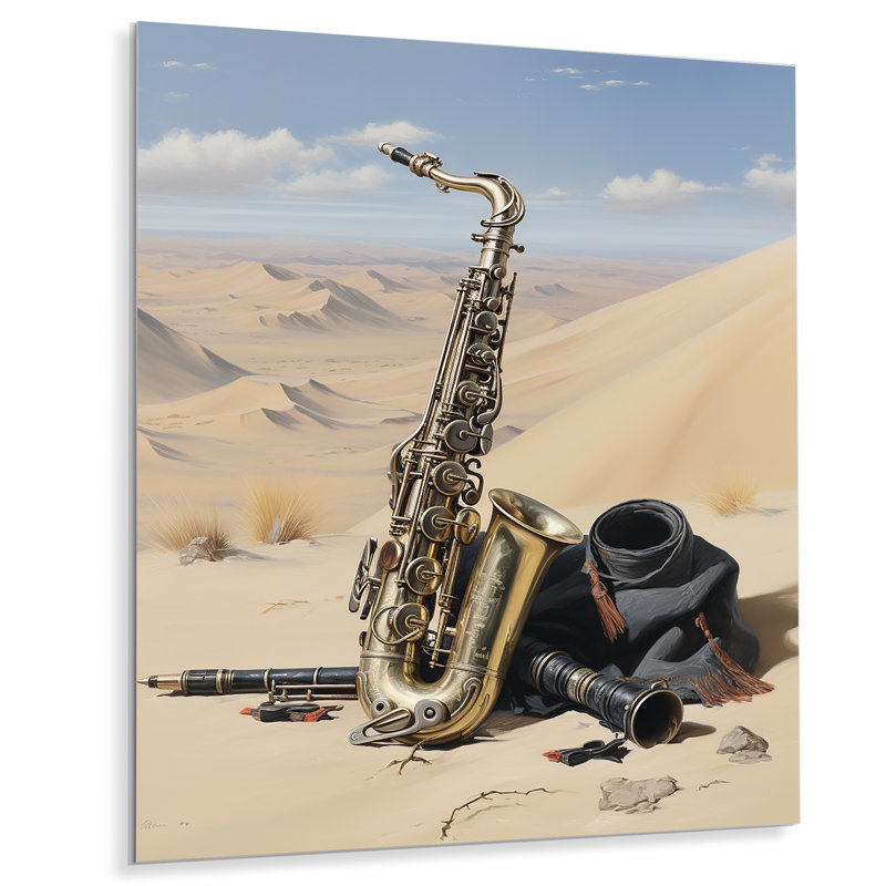 Gold Lone Desert Sax - Music Metal Wall Art, 20" H x 12" W x 1" D