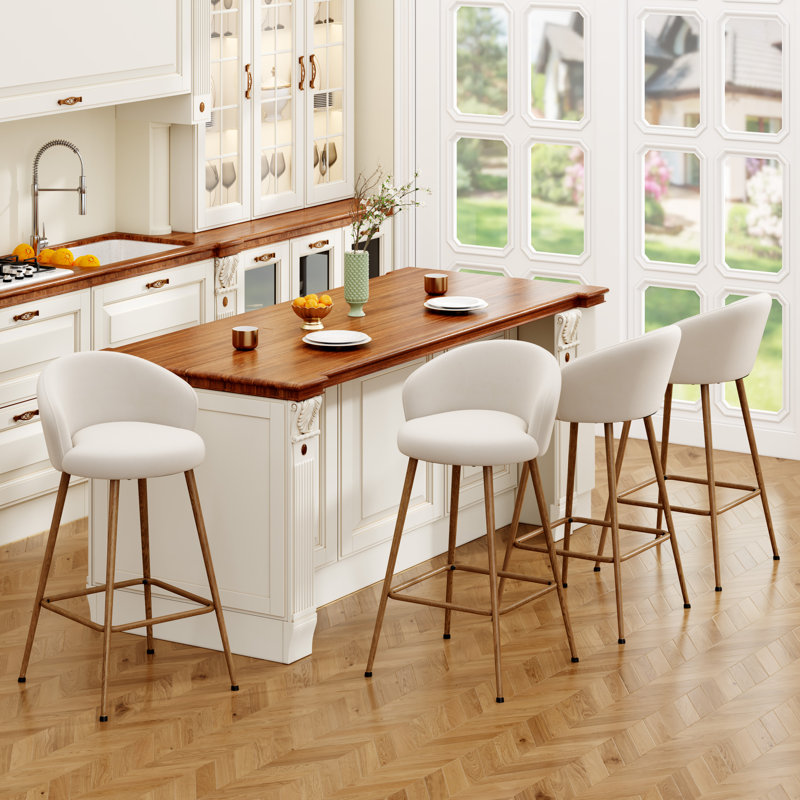 Tabouret de comptoir rembourré avec structure en métal, Ivoire ivoire, Tabouret de bar (siège d'une hauteur de 30 po)