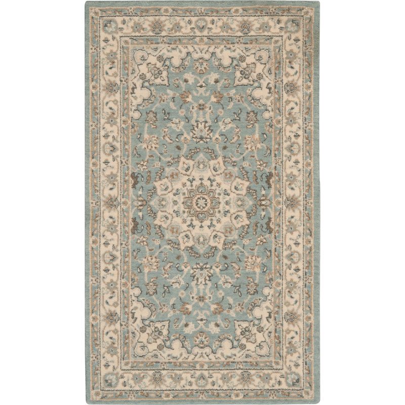 Tapis ivoire / bleu en laine Freret, Rectangle 2 pi 6 po x 4 pi 3 po