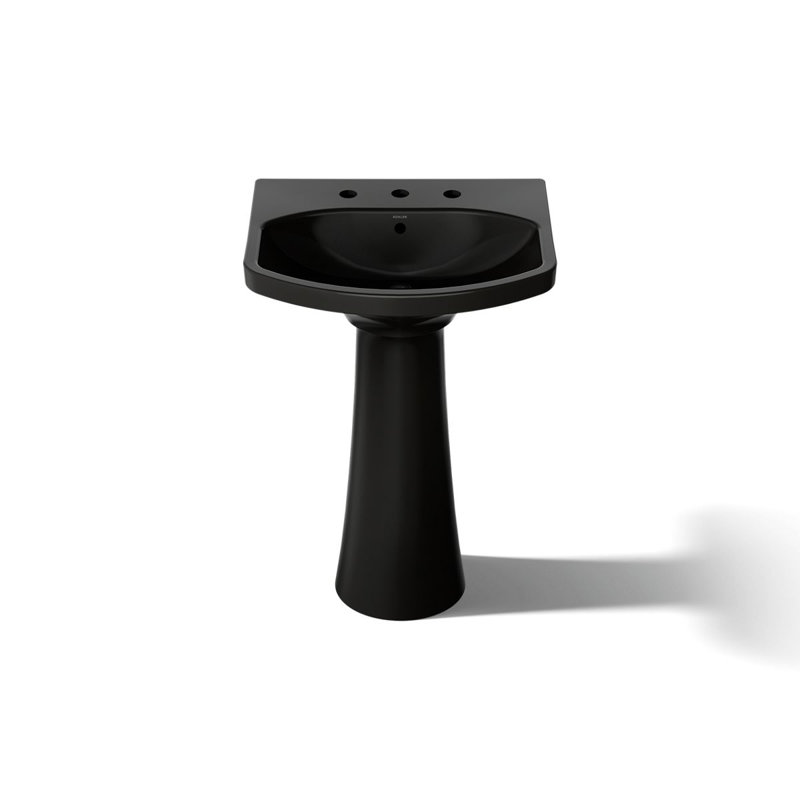 Cimarron® 26.81" Vitreous China U-Shape Pedestal Bathroom Sink with Overflow, Black , 8'' Centers
