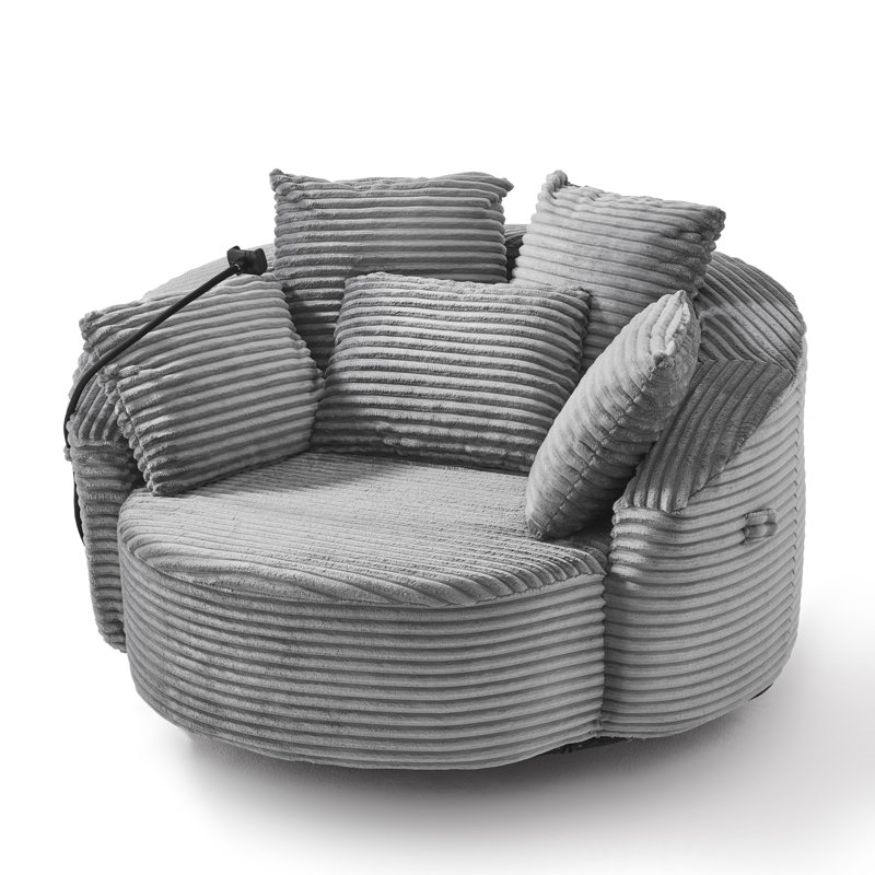 56'' Round Corduroy Sofa With Swivel, Gray