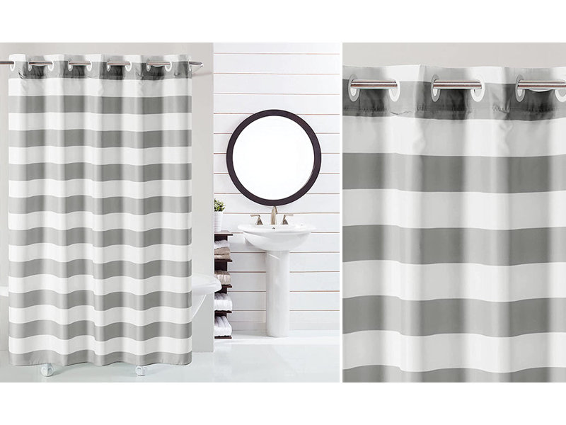 Cabana Stripe Polyester Shower Curtain, Grey