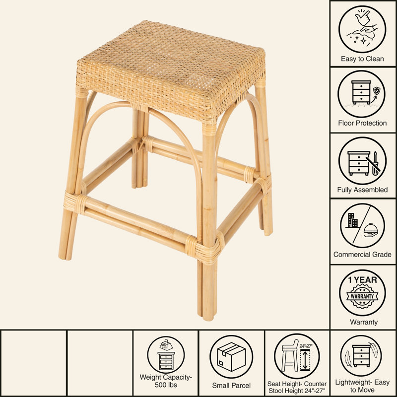 Robias Rattan Bar & Counter Stool, Natural/ Natural Rattan Frame, Counter Stool (24.5" Seat Height)