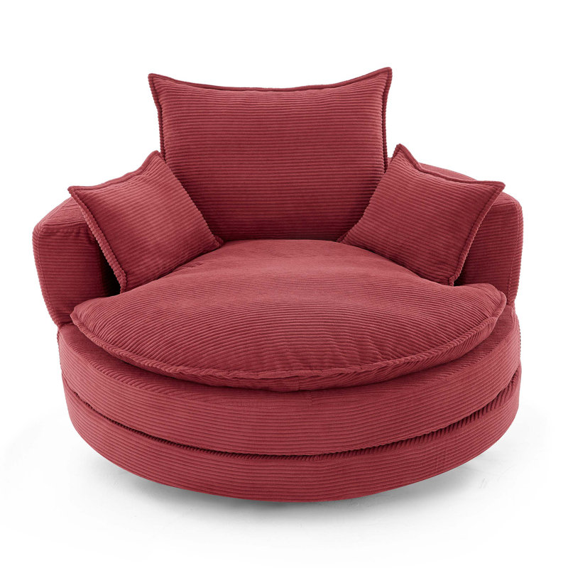 360° Swivel Sofa Chair Accent Barrel Chair 57.5" Swivel Round Chair with Dual-layer Cushion Design and 3 Removable Pillows