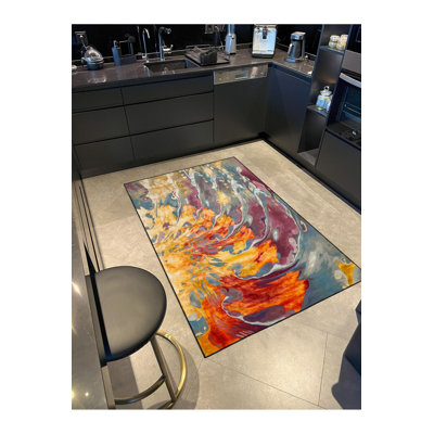Tapis orange lavable à motif moderne orange
