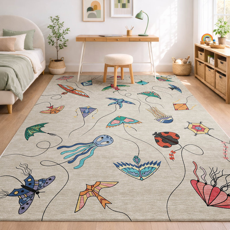 Tapis intérieur / extérieur lavable à la machine pour enfants Chantille ACN2659, Beige, 8 pi x 10 pi