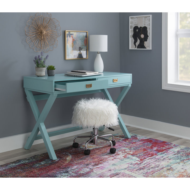 Bureau long Halstad Modern 44 avec tiroir de rangement, Bleu