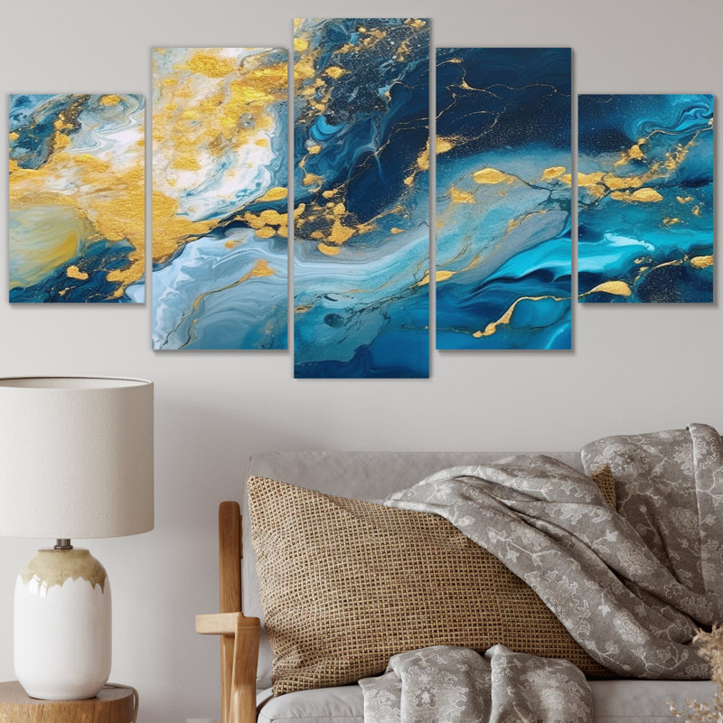 Cohner - Art mural abstrait, salon - 5 panneaux