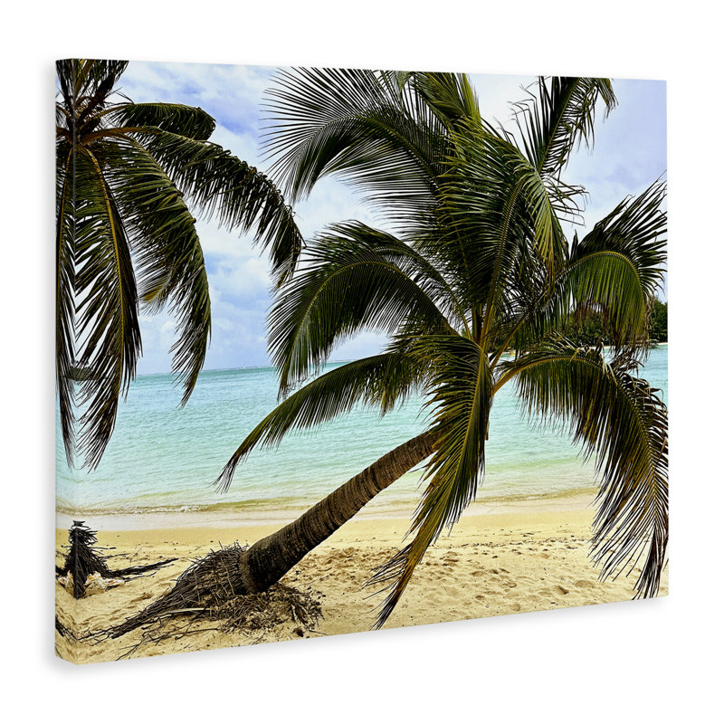 Art mural sur toile, "Palmes inclinées sur la plage" par Kali Wilson, H 16 po x l 20 po